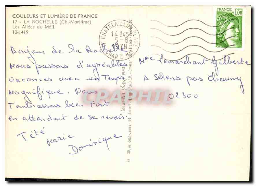 CPM La Rochelle Ch Maritime Les Allees du Mail  — Verso
