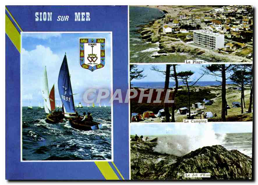 CPM Sion sur Mer La Plage Le Camping Le Jet d'Eau 