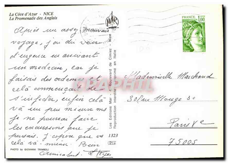 CPM La Cote d'Azur La Promenade des Anglais  — Verso