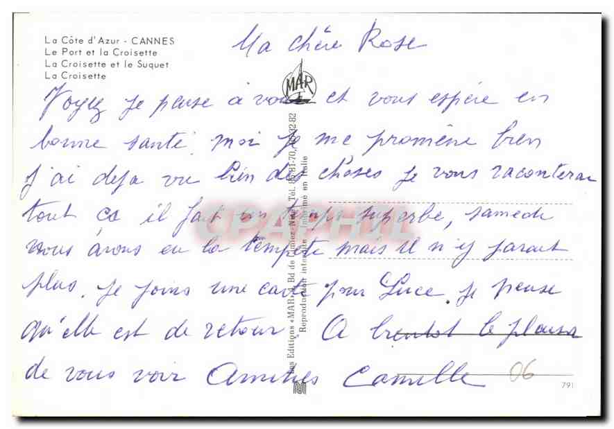 CPM La Cote d'Azur Cannes  — Verso