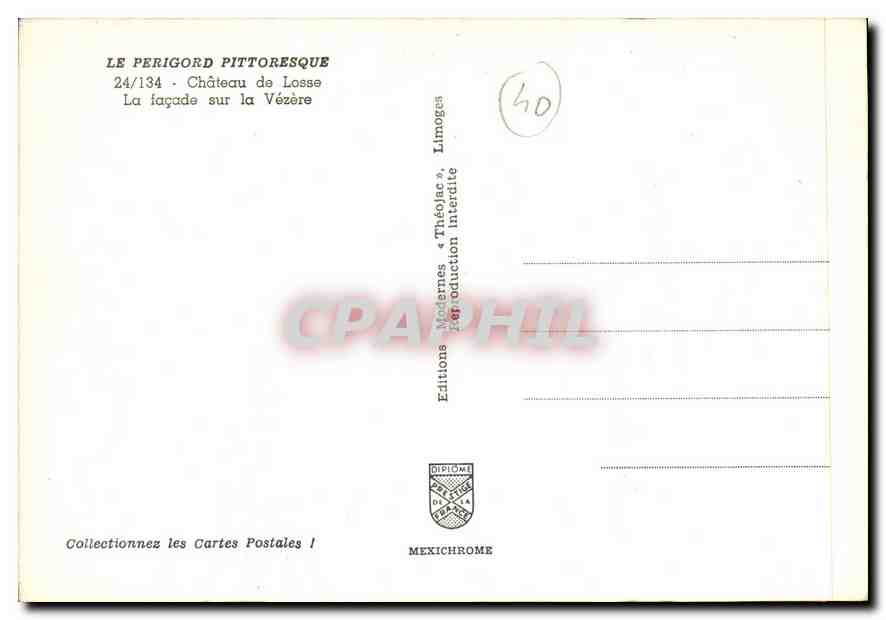 Château de Losse — Façade sur la Vézère — Éditions Diplôme, Limoges, n°24/134 — Rückseite