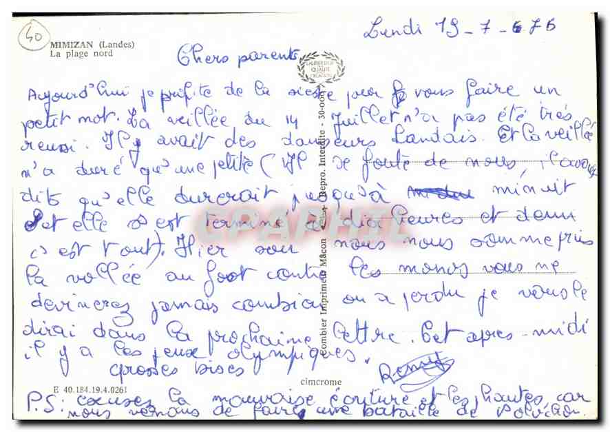 CPM Mimizan Landes La Plage nord  — Rückseite