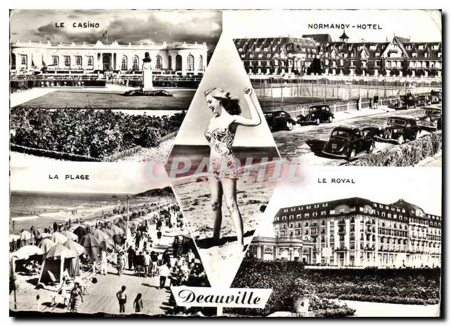 CPM Deauville Pin Up Le casino Normandy Hotel La plage Le Royal automobile