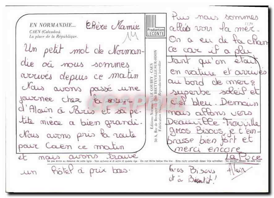 CPM En Normandie Caen Calvados La Place de la Republique  — Verso