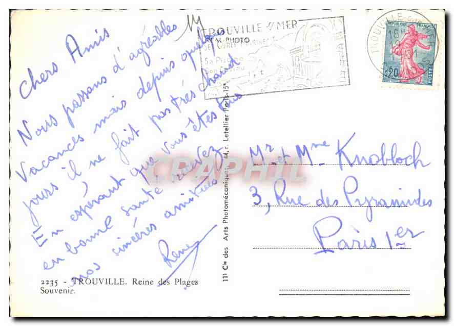 CPM Souvenir de Trouville La plage Boulevard Fernand Moureaux Le casino La piscine — Rückseite