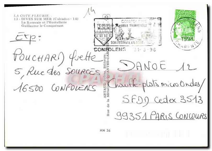Hôtel de Ville de Confolens — Festival en Août — éditeur Artaud, n° HN 36 — Reverso