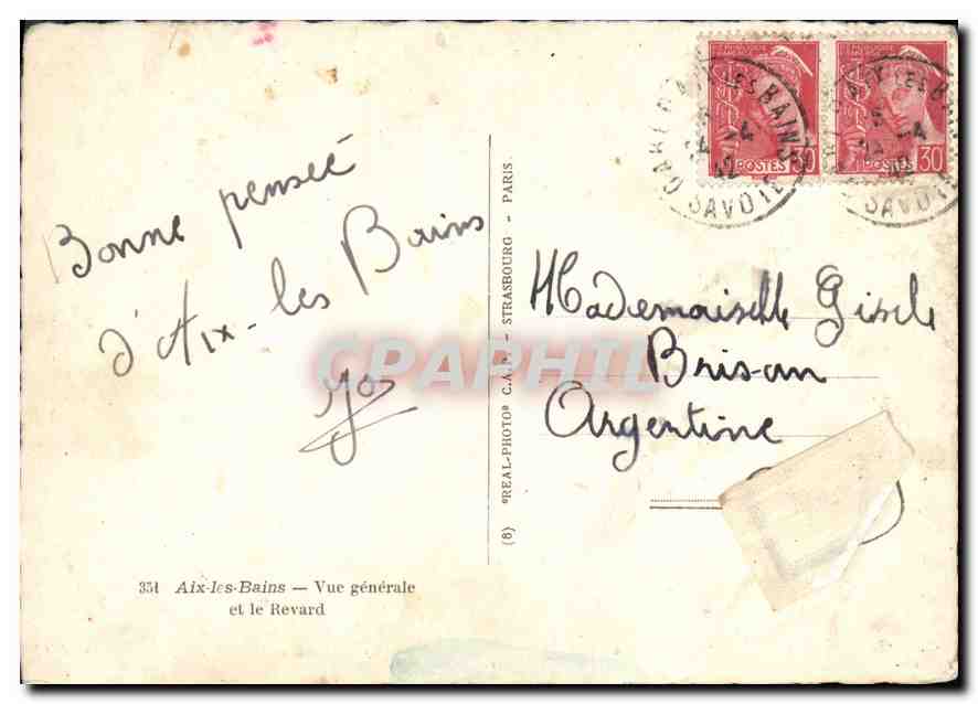 CPM Aix les Bains Vue generale et le Revard  — Rückseite