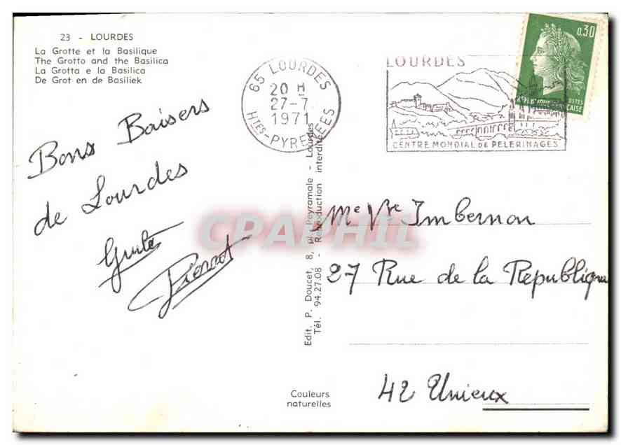 CPM Lourdes La Grotte et la Basilique  — Verso
