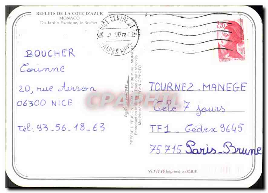 CPM Principaute de Monaco Du jardin Exotique  — Rückseite