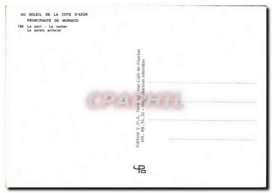 CPM Au Soleil de la Cote d'Azur Principaute de Monaco Le Port  — Verso