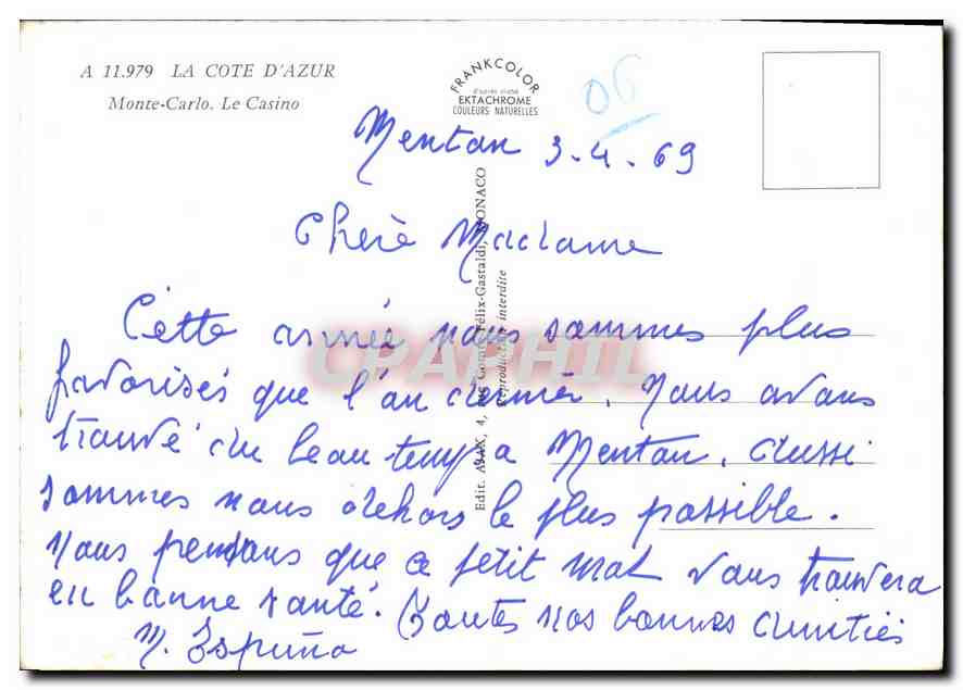 Monte-Carlo — Le Casino — Frankcolor Ektachrome — Verso