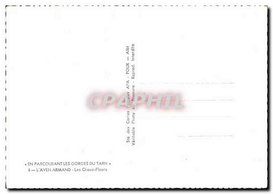 Aven Armand — Les Choux-Fleurs — Sté des Carries Pétites APA — POUX — Albi — Verso