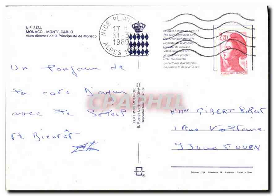 Monaco — Monte-Carlo — Château de Monte-Carlo — Éditions Nolipor — Rückseite