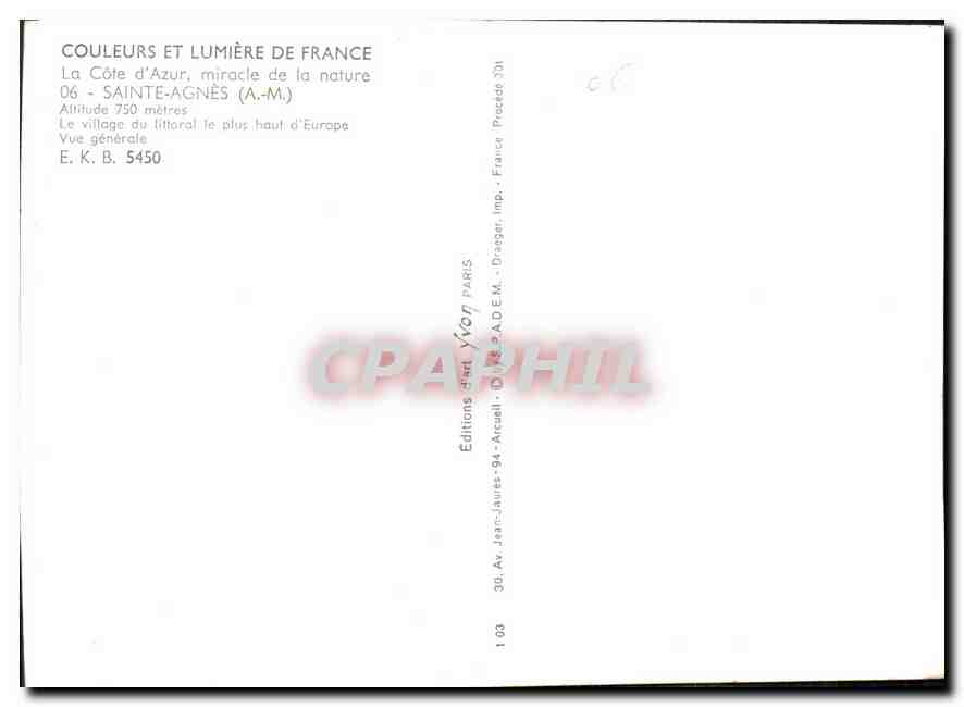 CPM La Cote d'Azur miracle de la nature Sainte Agnes AM  — Rückseite
