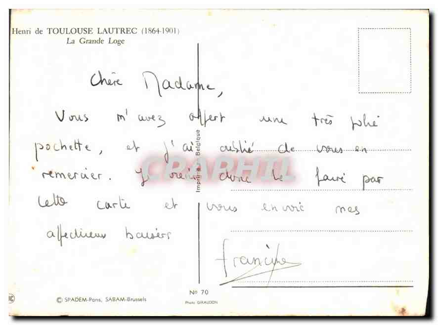 CPM Henri de Toulouse Lautrec La Grande Loge  — Verso
