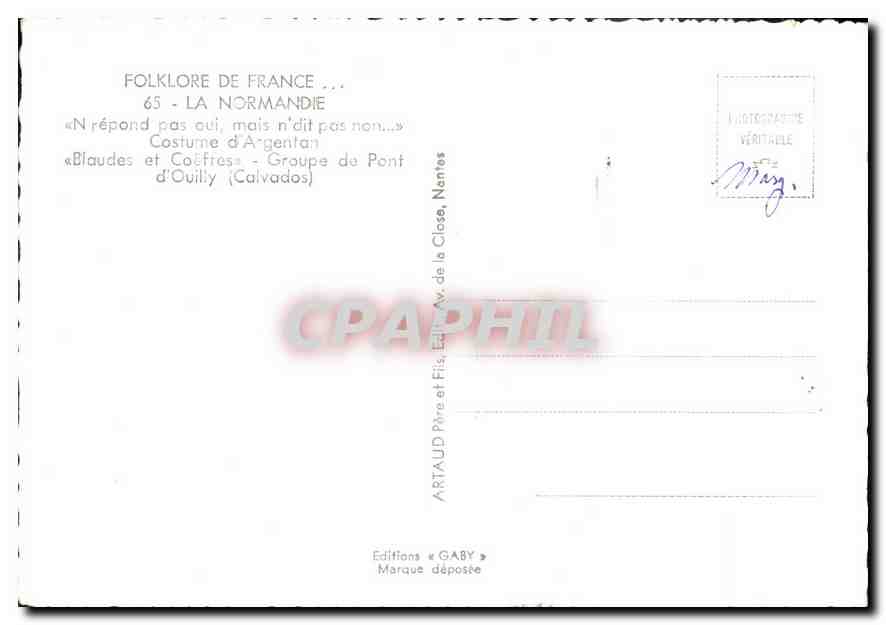 CPM Folklore de France La Normandie Folklore — Verso