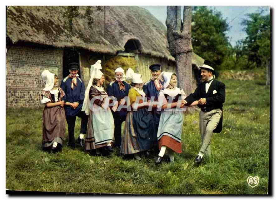 Folklore de Francia — Alta Normandía — La Asamblea del País Normando — Bailando la « Gigouillette » — Trajes de campesinos y burguesía rural de 1850 en el país de Caux