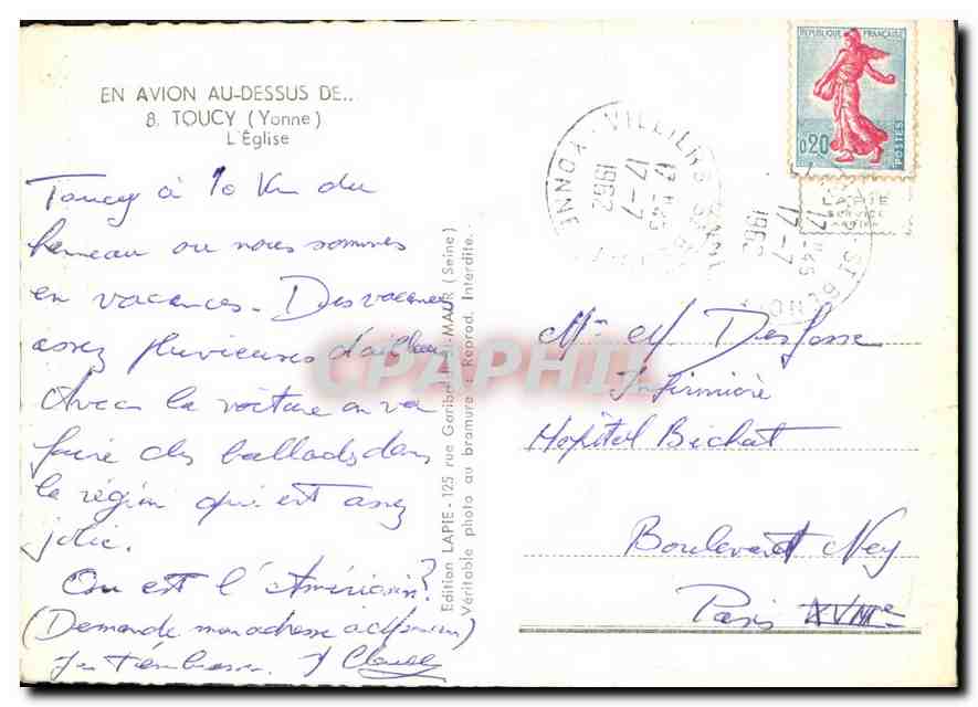 CPA En Avion au dessus de Toucy Yonne l'Eglise  — Back