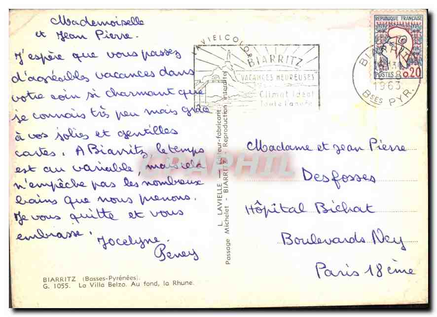 Villa Belzo — Biarritz — éditeur Lavielle, n° 1055 — Verso