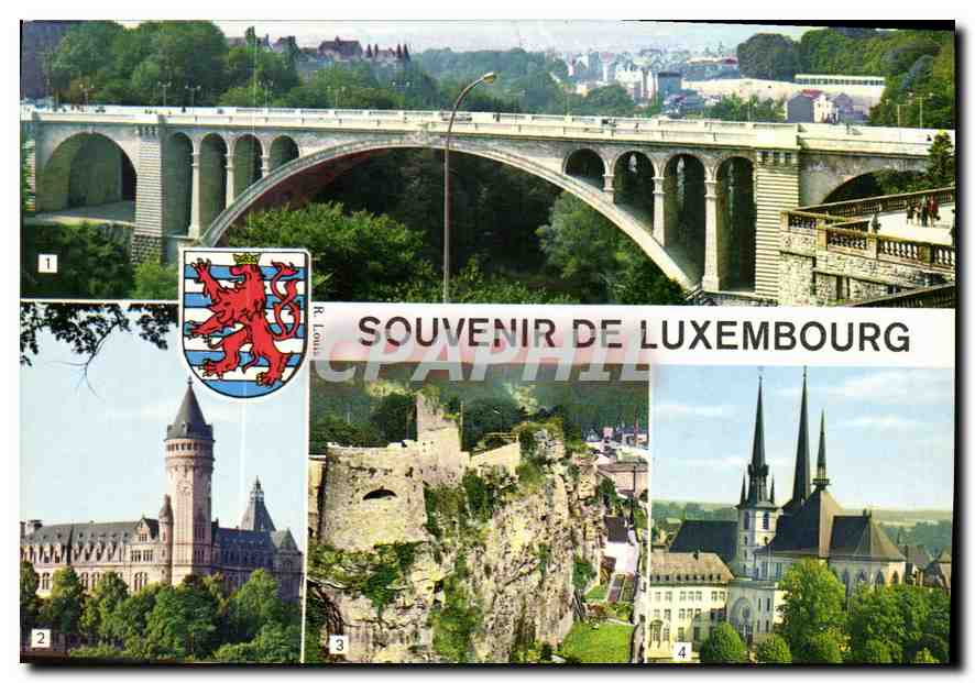 CPA Luxembourg pont Adolphe Caisse d'Epargne Fortifications et Rochers du Bock Cathedrale 