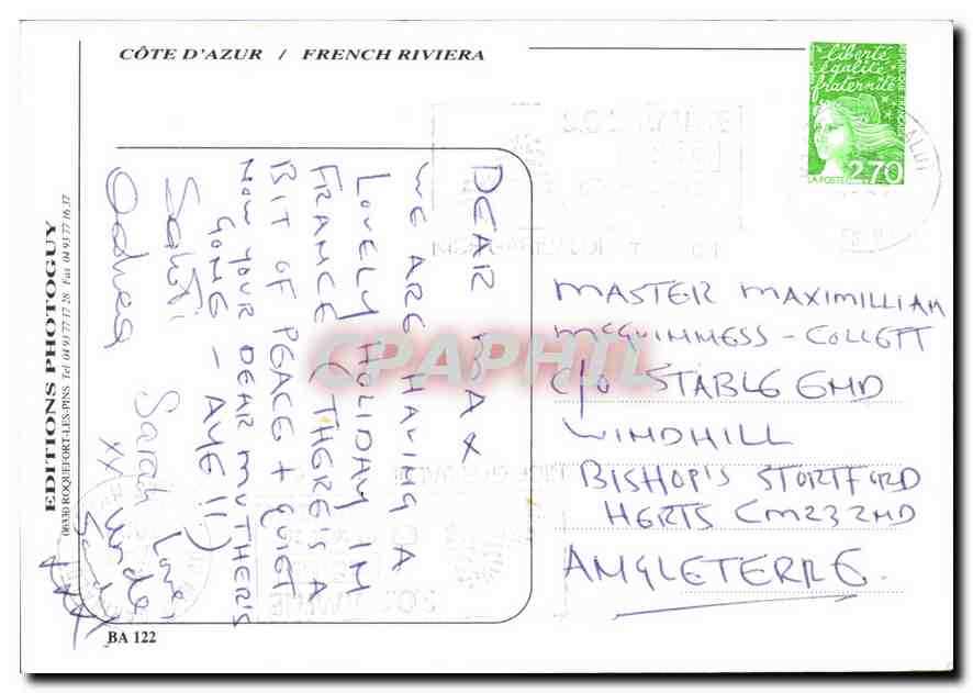 La Côte d'Azur — Monté Carlo, Menton, Cannes, Nice, etc. — Éditions Photoguïy BA 122 — Reverso