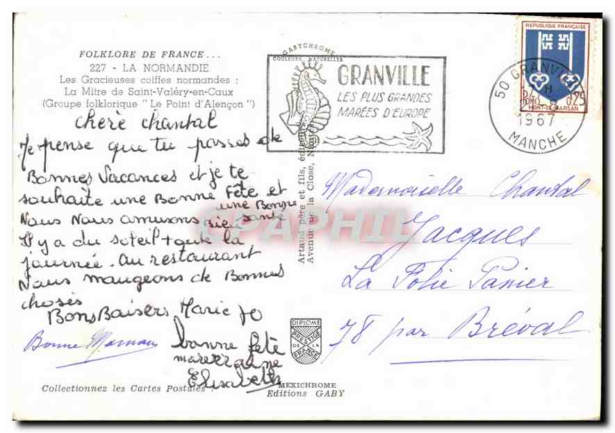 CPM Folklore de France la Normandie les Gracieuses coiffes normandes la Mitre de Saint Valery en Cau — Rückseite