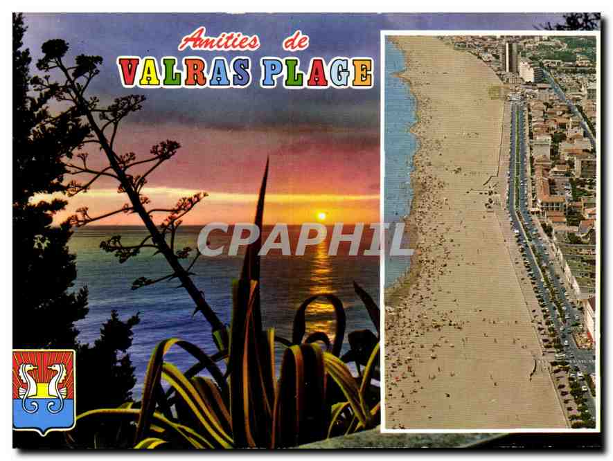 Valras Plage — vue aérienne et coucher de soleil — S.A. Cartes Postales NPA-PODUMA