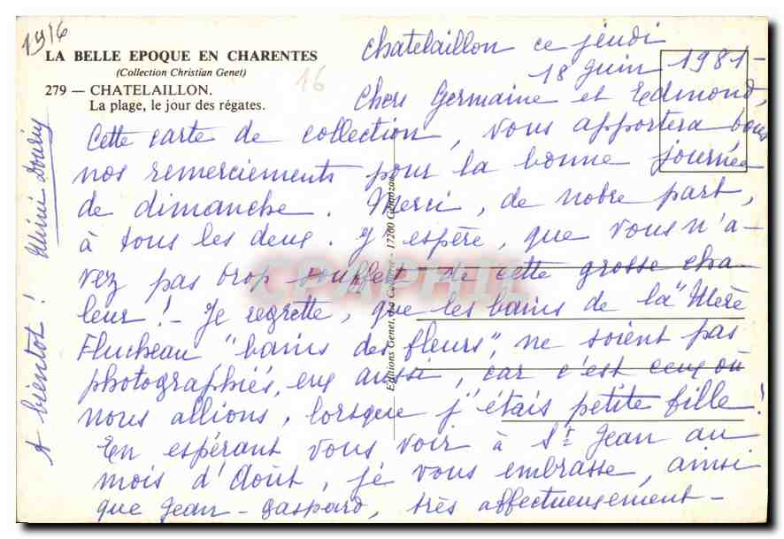 CPM La Belle Epoque en Charente Chatelaillon la Plage le jour des regates  — Back