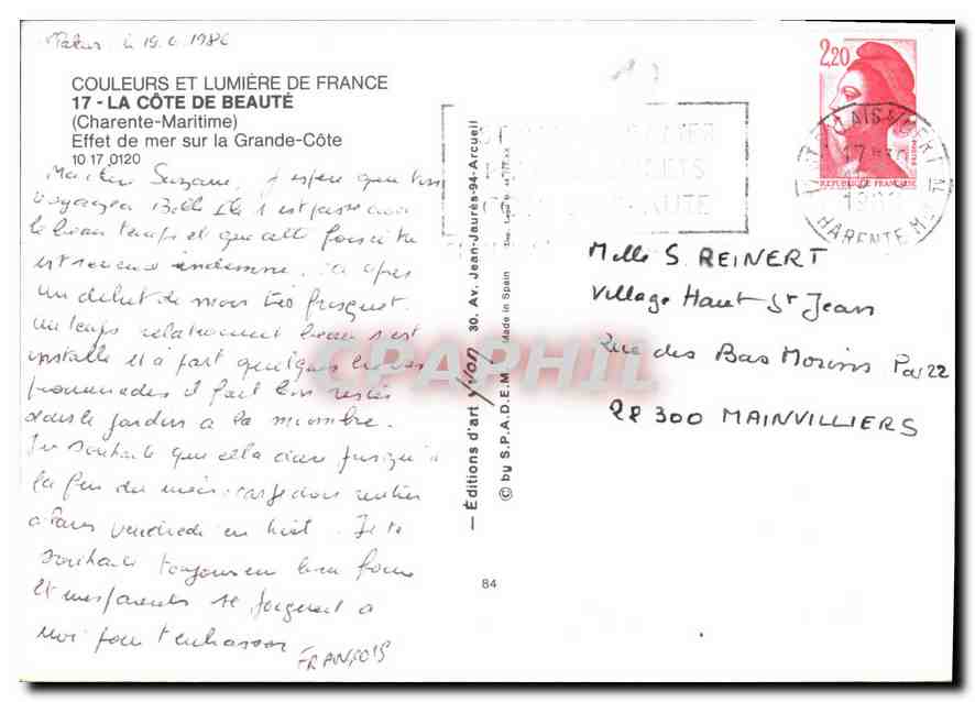 CPM La Cote de Beaute Charente Maritime Effet de Mer sur la Grande Cote  — Rückseite