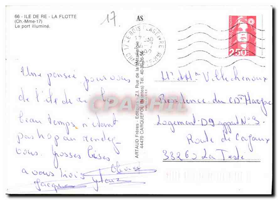 CPM Ile de Re la flotte Ch Mme le Port Illumine  — Back