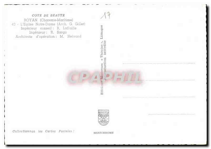 CPM Cote de Beaute royan Charente Maritime l'eglise Notre Dame Arch G  — Rückseite
