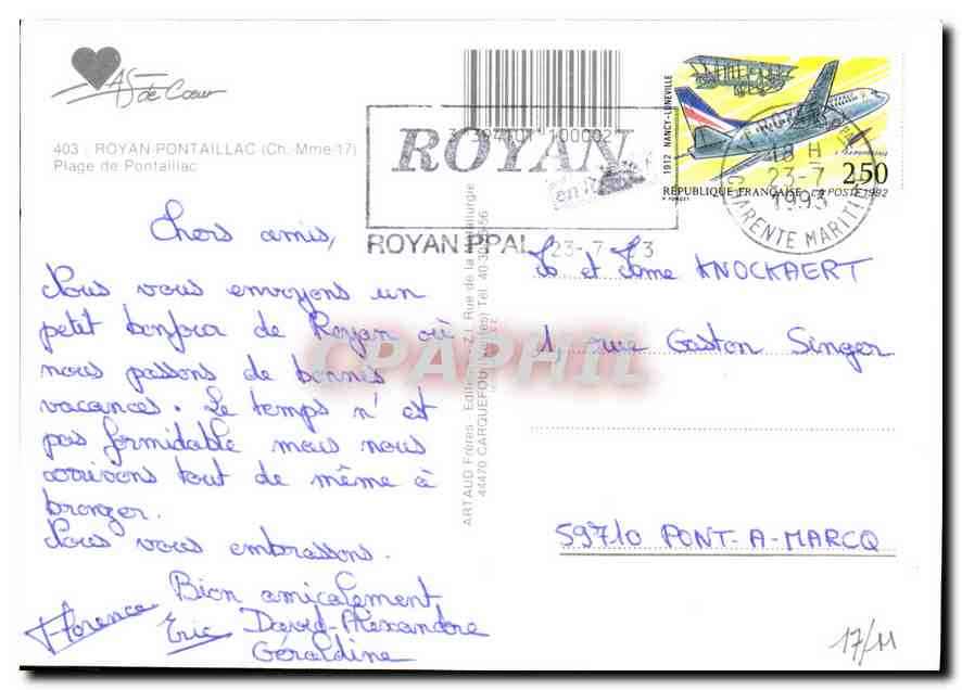 CPM Royan Pontaillac Ch mme Plage de pontaillac  — Rückseite