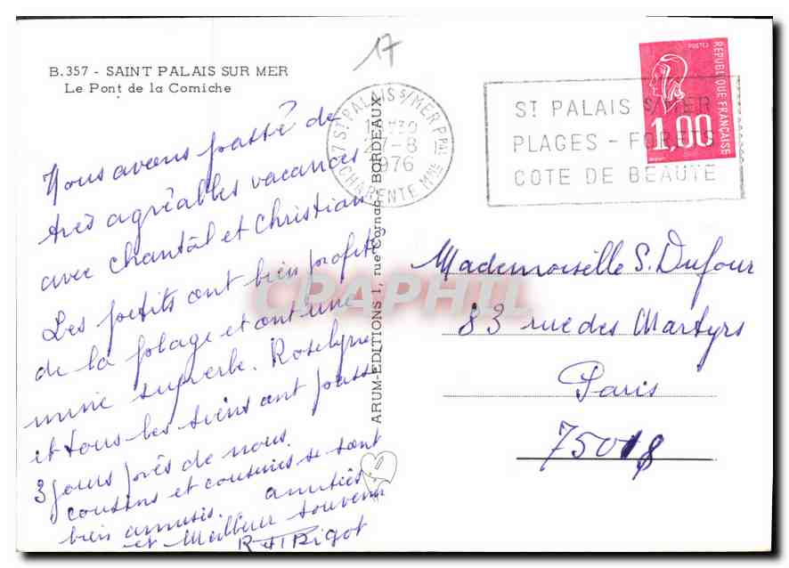 CPM Saint Palais sur mer le Pont de la corniche  — Verso