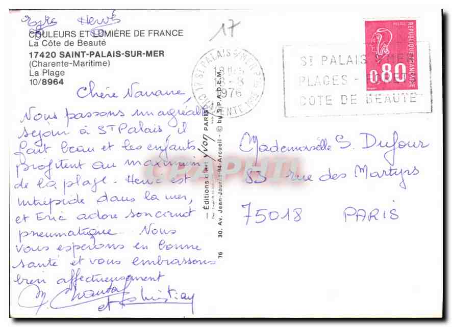 CPM La Cote de Beaute Saint Palais sur mer Charente maritime la Plage  — Verso