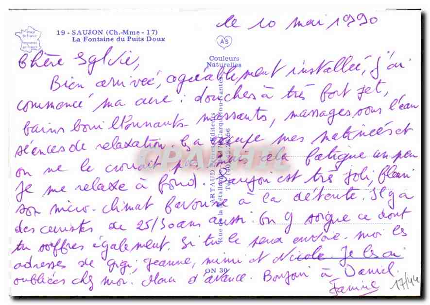 CPM Saujon Ch Mme la Fontaine du Puits Doux  — Back
