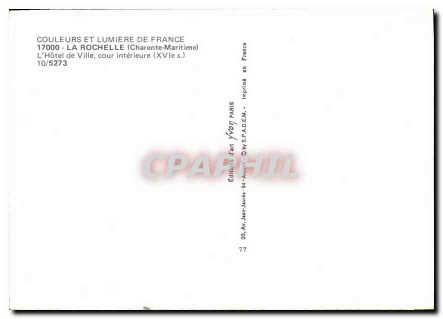 CPM La Rochelle Charente Maritime l'hotel de Ville pour Interieure XVI S  — Verso
