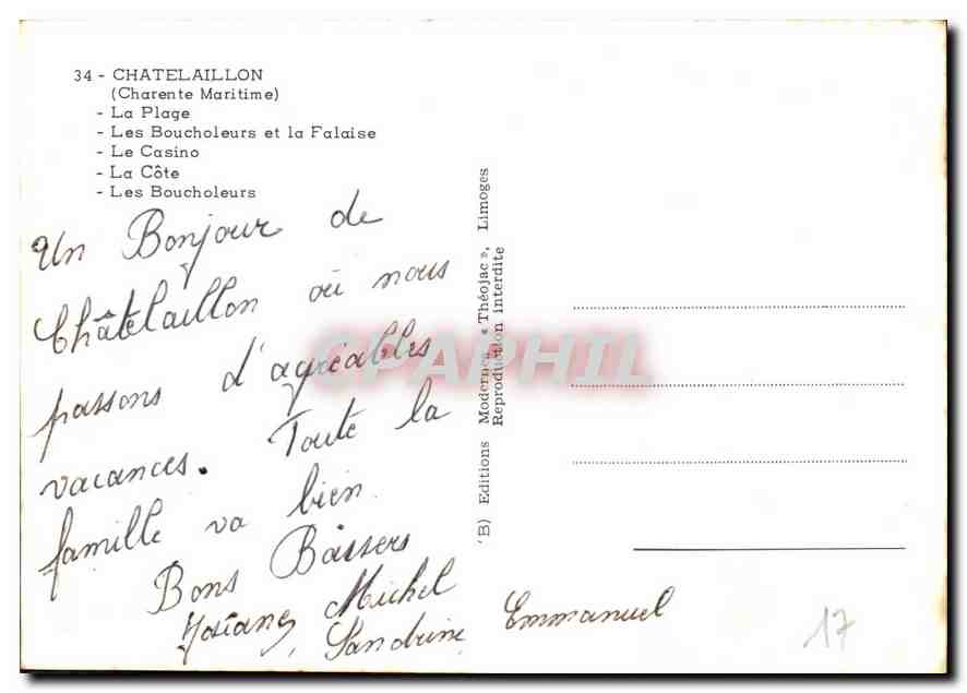 CPM Chatelaillon Charente Maritime la Plage les Boucholeurs et la Falaise le casino la cote les Bouc — Back