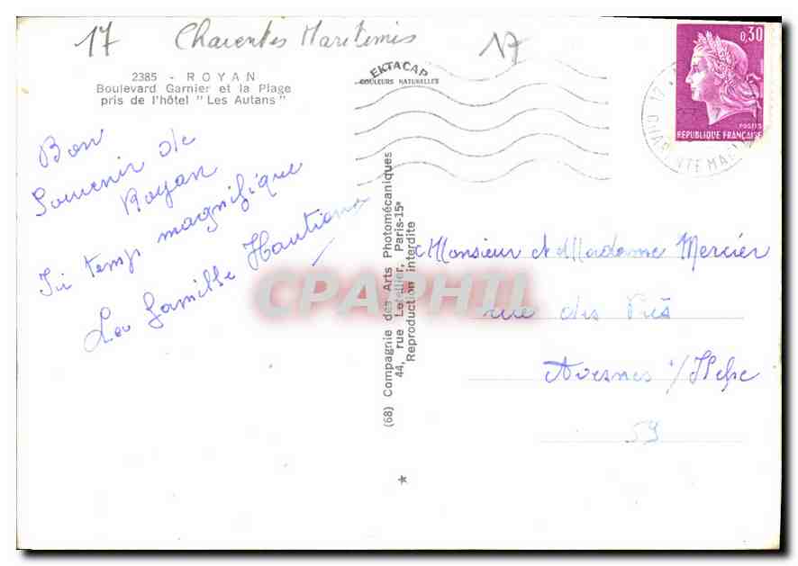 CPM Royan Boulevard Garnier et la plage pris de l'hotel les Autans  — Verso