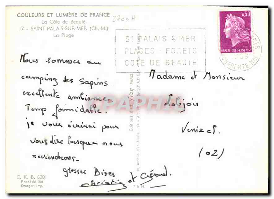 CPM La Cote de beaute Saint Palais sur Mer Ch M la Plage  — Verso