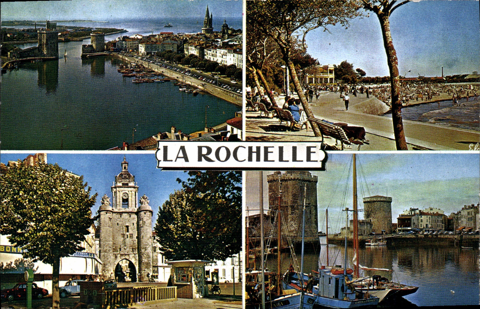 CPM La Rochelle Char Marit de gauche a droite le Port et les trois tours la Plage du Mail la grosse 