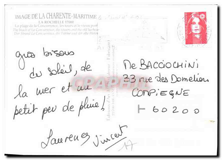 CPM Image de la Charente Maritime la rochelle la Plage de la Concurrence les tours et le Vieux Port  — Verso