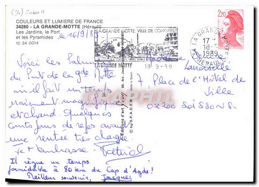 CPM La Grande Motte Herault les Jardins le Port et les Pyramides  — Back