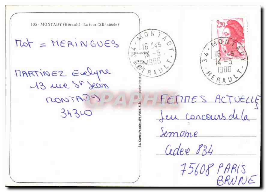 CPM Montady Herault la Tour XIi siecle  — Back