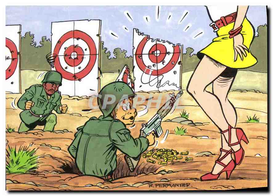 Soldats en action — scène de tir à la cible — R. Permantier