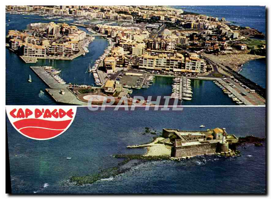 CPM Paysage du Languedoc Cap d'Agde vue aerienne au 1er plan le Fort Brescou 