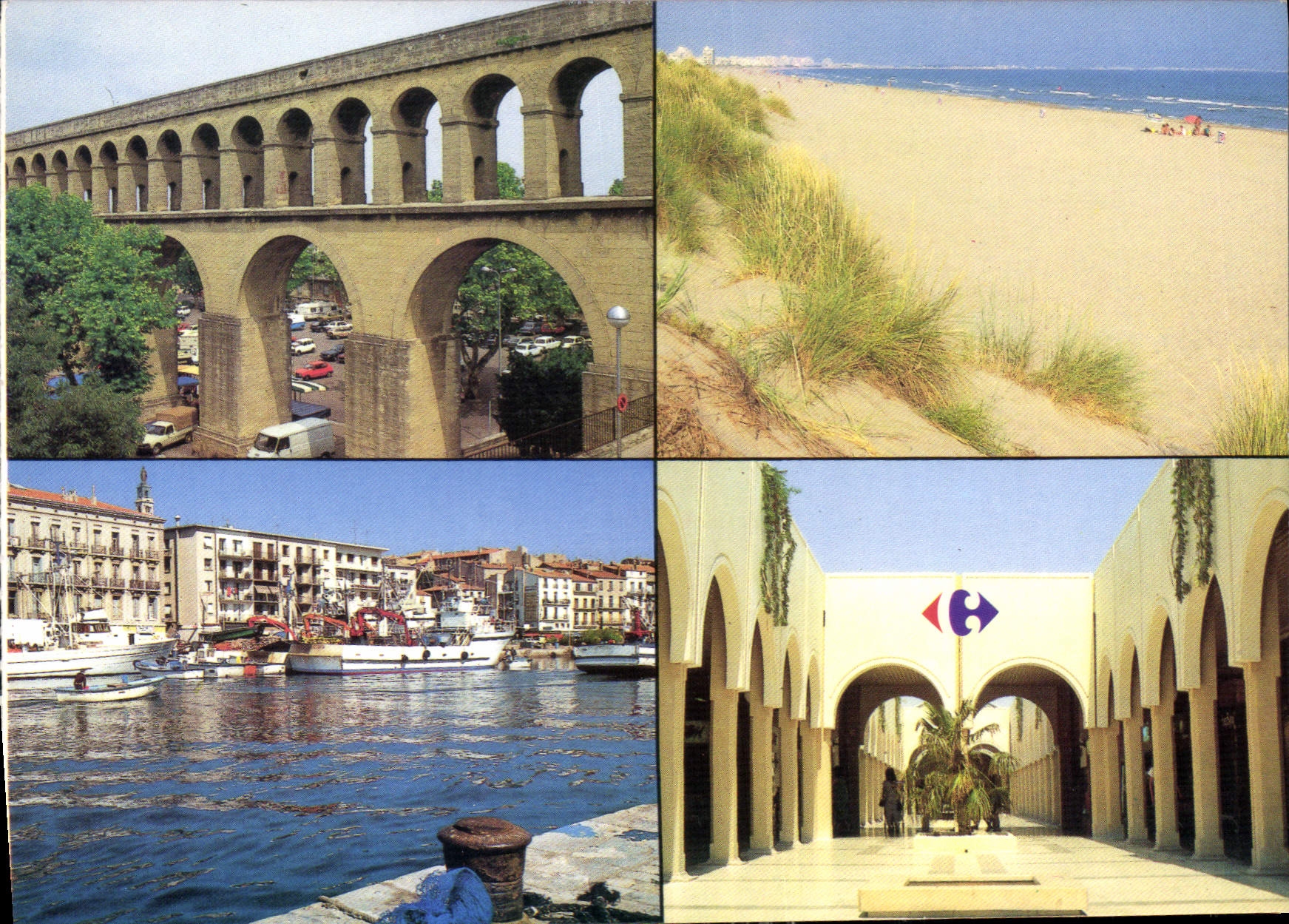 Aigueduc des Arceaux à Montpellier — Plage du Languedoc et ses dunes — Sète, le canal — Carrefour, route de Sète à Montpellier
