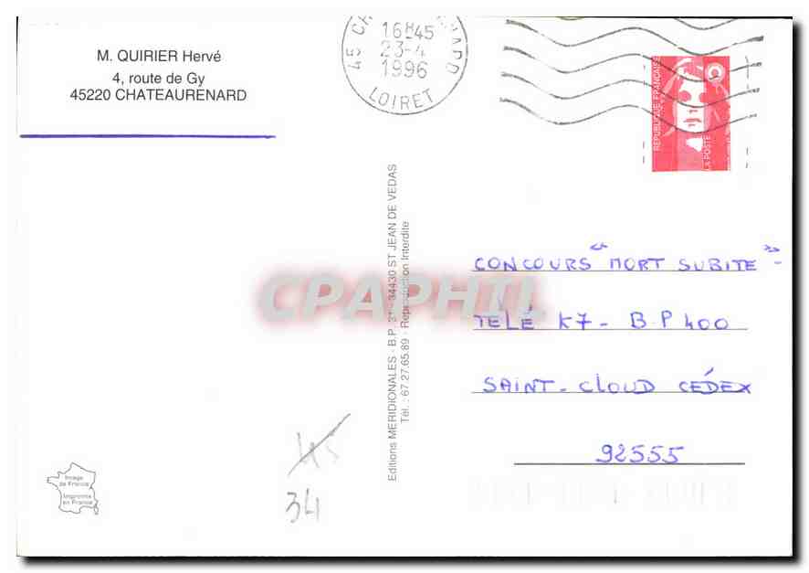 CPM M Quirier Herve route de Gy Chateaurenard  — Back