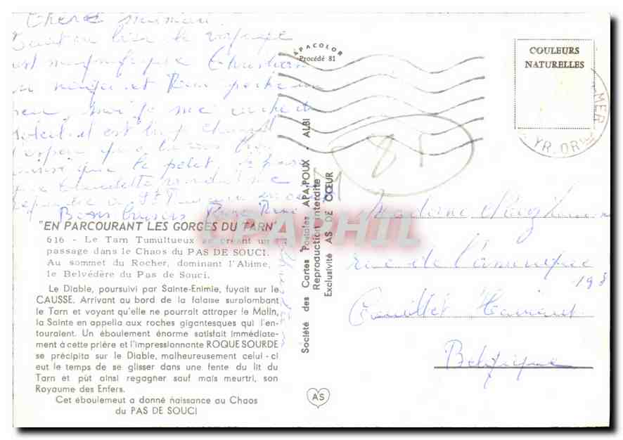 CPA En Parcourant les Gorges du Tarn  — Verso