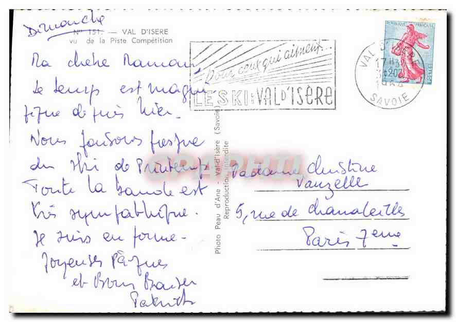 CPA Val d'Isere vu de la Piste Campetition  — Verso