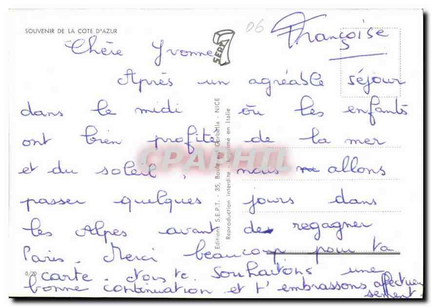 Côte d'Azur — Menton, Antibes, Grasse, Monaco, Cannes, Nice — Editions S.E.P.T. — Back
